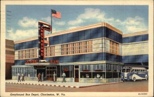 Charleston WV Greyhound Bus Depot Art Deco Linen Vintage Postcard