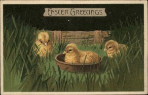 Easter Chicks in Bowl Embossed c1910 No. 4726 Vintage Postcard