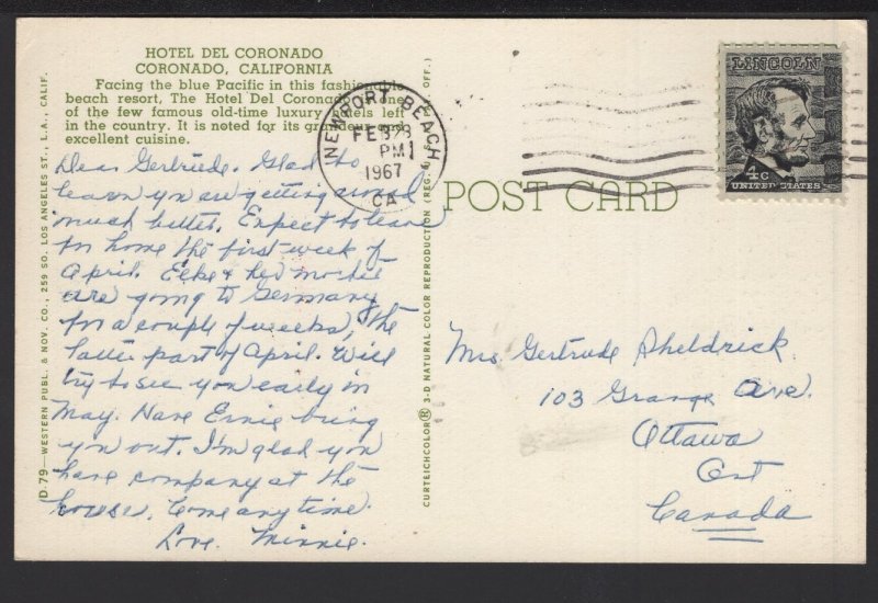 California CORONADO Hotel Del Coronado pm1967 ~ Chrome