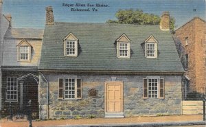 RICHMOND, VA Virginia  WRITER & POET EDGAR ALLAN POE SHRINE  1946 Linen Postcard