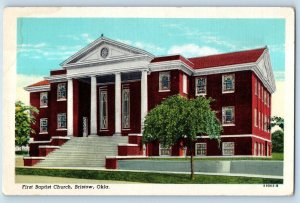 Bristow Oklahoma Postcard First Baptist Church Building Exterior View 1940 Linen