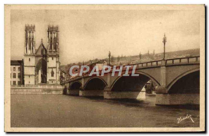 Old Postcard Pont A Mousson The New Bridge and L & # 39Eglise Saint Martin