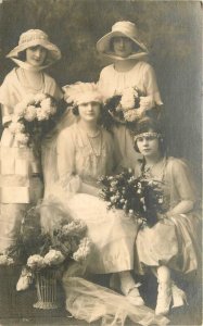 Postcard RPPC 1920s Wedding Bride & Bridesmaid interior 23-12795