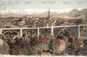 BERN UND DIE ALPEN JUNGFRAU GENEVE SWITZERLAND TO USA TOWN VIEW POSTCARD 1908