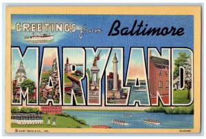 c1940 Greeting From Baltimore Maryland MD Banner Large Letter Vintage Postcard