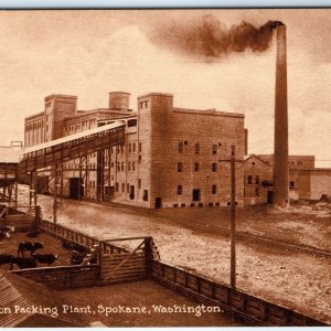 c1910s Spokane, WA Stanton Meat Packing Plant Factory Cattle Cow E Mitchell A166