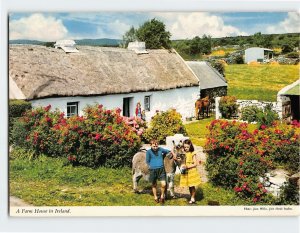 Postcard Children with Their Donkey A Farm House in Ireland