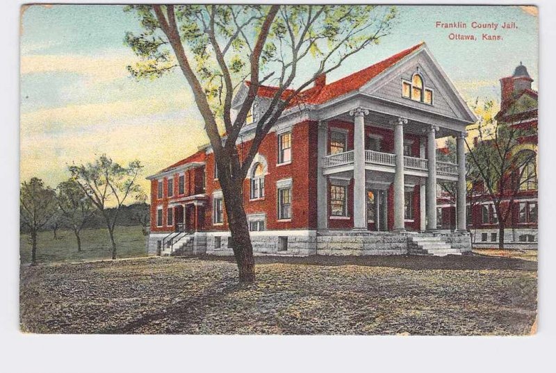 ANTIQUE POSTCARD KANSAS OTTAWA FRANKLIN COUNTY JAIL EXTERIOR VIEW HAND-COLORED