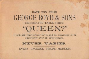 Queen Table Syrup, Early Trade Card, Size: 116 mm x 75 mm