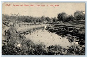 1914 Lagoon Flower Beds Como Park River Lake St. Paul Minnesota Vintage Postcard