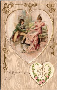 Silk Valentine Postcard Man Proposing to a Woman A Gift of Love