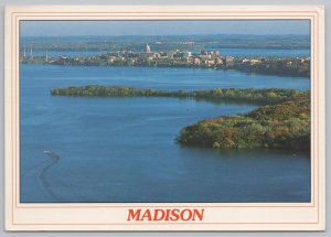 Madison Wisconsin~View Of Lakes Medota & Monona~PM 1993~Continental Postcard 