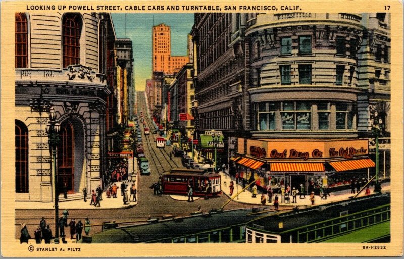 Vtg San Francisco CA Powell Street Cable Cars Turntable 1930s Unused Postcard