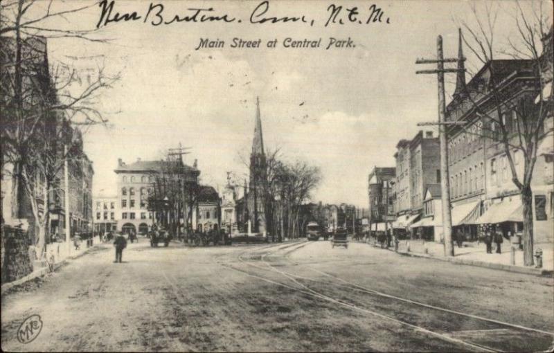 New Britain CT Main St. at Central Park c1910 Postcard