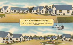 St Augustine Florida~Blue & White New Cottages~Cabins~1940s Linen Postcard