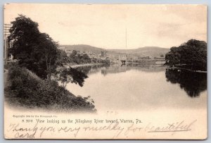 Warren Pennsylvania~View Up Allegheny River B&W~Vintage Postcard