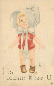 Artist Wall Cute Girl 1913 Coming to See you postcard 3200