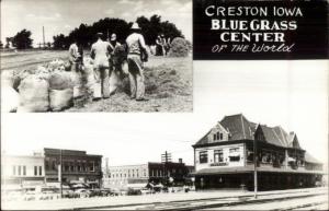 Creston Iowa IA Blue Grass Center RR Train Station Depot Real Photo Postcard