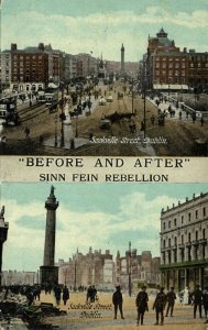 ireland, DUBLIN, Sinn Fein Rebellion Postcard, Sackville Before and After (1916)