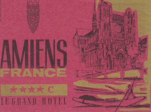 France Amiens Le Grand Hotel Vintage Luggage Label sk2629