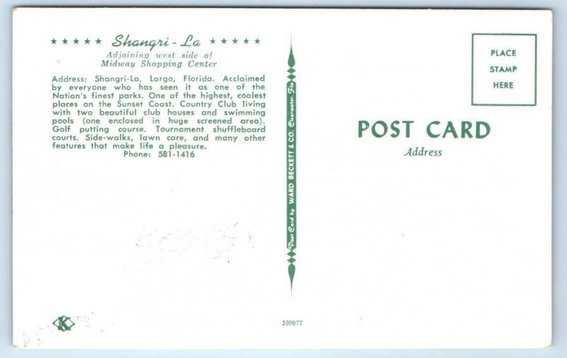 LARGO, Florida FL ~ Pool SHANGRI LA MOBILE HOME PARK c1960s Roadside Postcard