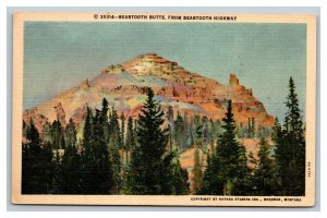 Vintage 1940's Postcard Beartooth Butte Mountain From Highway Bozeman Montana