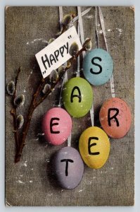 Vintage HAPPY EASTER Eggs Postcard 1910s Pussy Willows Printed Germany