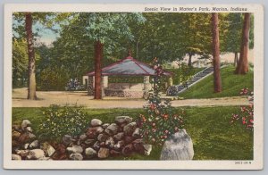 Linen~Marion IN~Scenic View In Matter's Park~Pavilion~Stairs~Vintage Postcard