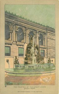 Illinois Chicago Fountain of Great Lakes Sater Art Lovers Postcard 22-793