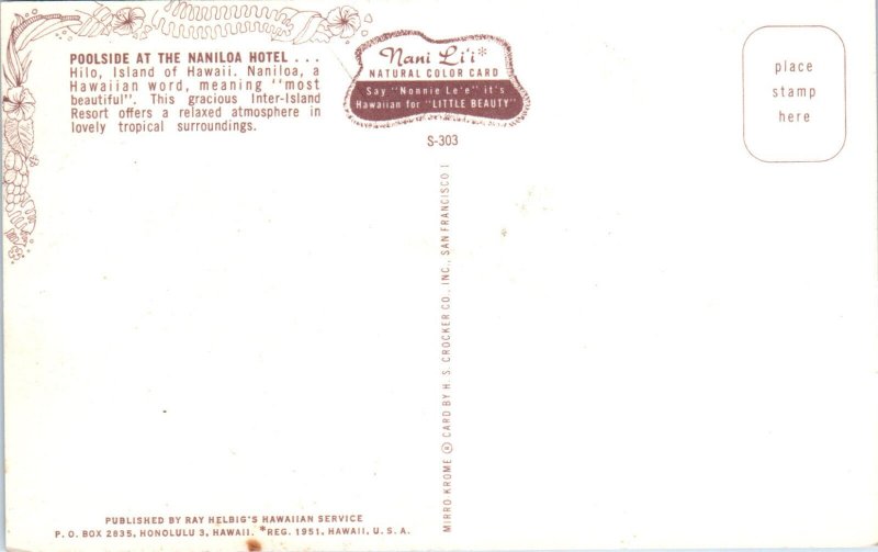 1950s Poolside at the Naniloa Hotel Hilo HI Postcard