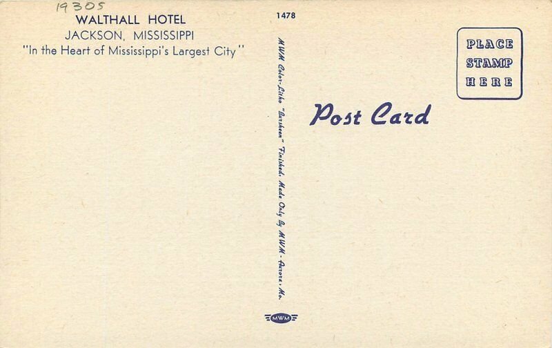 Jackson Mississippi 1930s Malthall Hotel roadside Postcard linen MWM 12938 