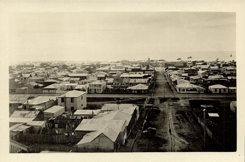 chile, PUNTA ARENAS, View of City with Straits of Magellan (1928) RPPC Postcard