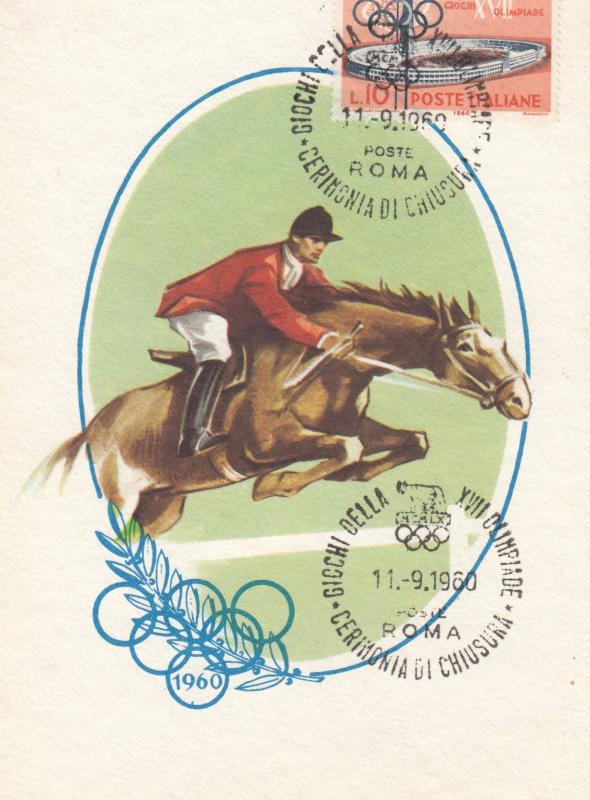 Equestrian Horse Jumping Olympic Games Postcard Vintage 1960 First Day Cover