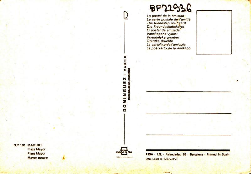 BF22936 madrid plaza mayor  spain front/back image