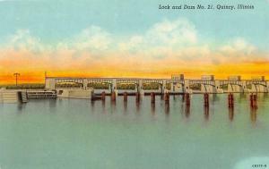 QUINCY, IL Illinois LOCK & DAM NO 21  Adams Co  Curteich American Art Postcard