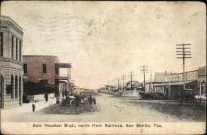 San Benito Texas TX Sam Houston Blvd Street Scene Vintage c1910 Postcard
