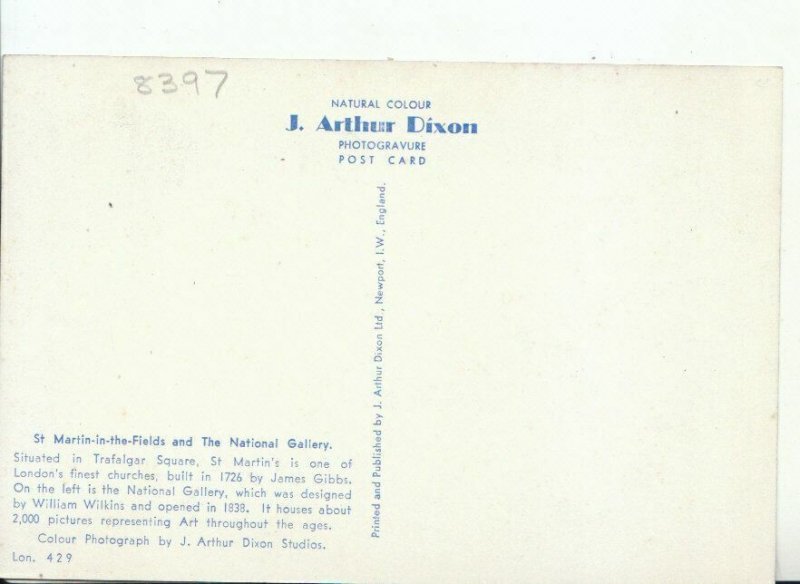 London Postcard - St Martin-In-The-Fields and National Gallery - Ref 11574A