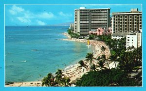 Vintage Postcard Hawaii Hotel Lining Beach & Kalakaua Waikiki Beach Honolulu