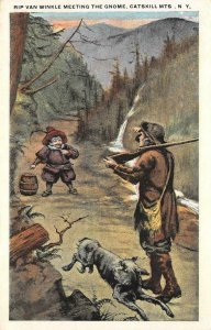 Rip Van Winkle Meeting The Gnome Catskill Mts NY Fantasy c1920s Vintage Postcard