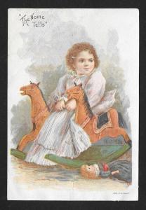 VICTORIAN TRADE CARD 'The Name Tells' Stove Child w/Toys