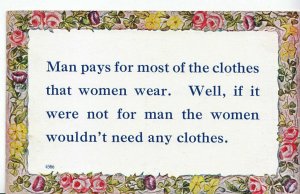 Fashion Postcard - Man Pays for Womens Clothes - But if No Men No Clothes  A1732