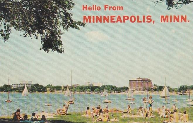 Minnesota Greetings Hello From Minneapolis Lake Calhoun Beach Scene