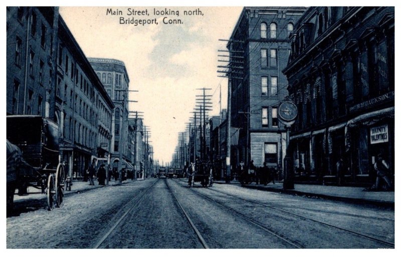 Connecticut Bridgeport Main Street  looking North   with trolleys