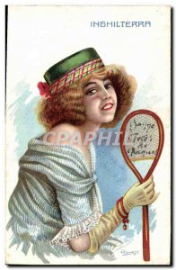 Old Postcard Fantasy Illustrator Woman Inghilterra Tennis