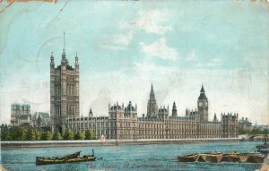 London Thames navigation & sailing Parliament coal barge Big Ben sailing vessel