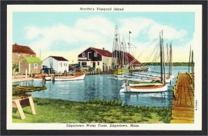 Edgartown MA Waterfront on Martha's Vineyard Island 1950s Linen Postcard