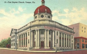 USA First Baptist Church Tampa Florida Linen Postcard 03.70