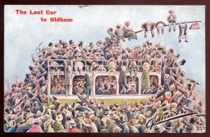 h735 - ENGLAND Oldham Postcard 1900s Humor Last Car by Cynicus