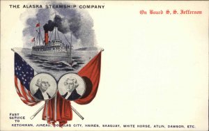 Alaska Steamship Co On Board SS Jefferson c1905 UDB Postcard - Flags