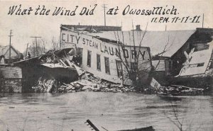 Owosso Michigan Wind Damage , 11/11/11 B/W Photo Print Vintage Postcard U5218